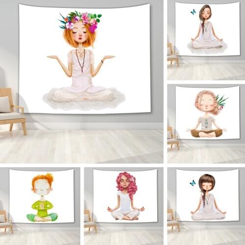 Meditation Girl Tapestry Bedroom Wall Hanging Teen Girl Tapestry Room Decor Wall Art Hanging Blanket for Bedroom Decor