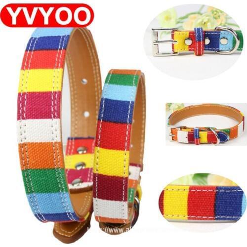 Fashion Pet DOG collar Canvas +PU alloy buckle For Large Dog S M L XXL for big small dog Colorful Rainbow Dog collar