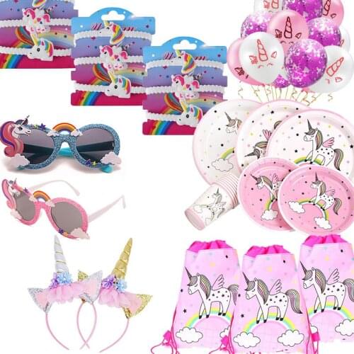 Rainbow Unicorn Birthday Party Decor Paper Cup Plate Napkin Tablecloth Set Unicorn Balloon Unicorn Glasses Party Decor WQ01