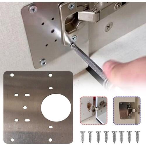 Hinge Repair Plate Kitchen Cupboard Door Hinge Repair Kit Cabinet Hinge Repair Side Panels Mount Accessories with 8 Screws Tools