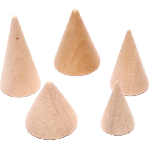 Natural Unpainted Wood Finger Cone Ring Holder Jewelry Display Stand Organizer Storage Rack
