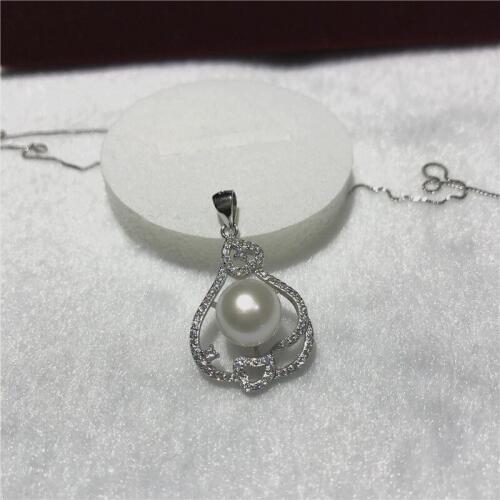 Natural freshwater white pearl AAA 10-11mm Tibetan silver Good quality zircon inlay pendant necklace size 20x27MM