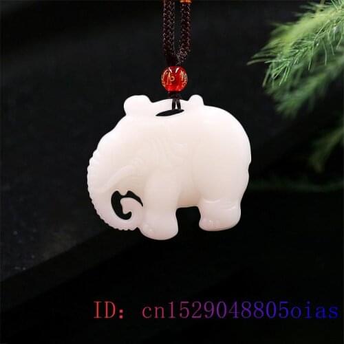 Jade Elephant Pendant Charm Necklace Fashion Chinese Amulet Gifts Carved Double sided Natural Jadeite Jewelry