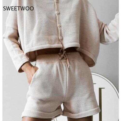 2021 New Womens Clothing European and American Summer Fashion Casual Loose Sweater Shorts Suit Two-Piece Female