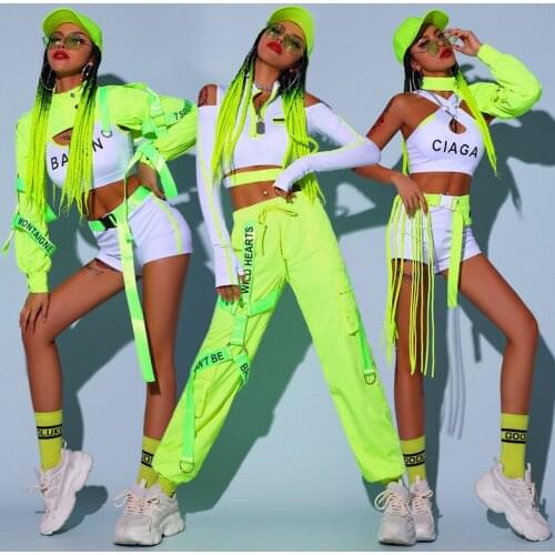 2021 Dancetree New Vestido verde fluorescente para actuación de DJ, ropa de baile de hip-hop, gogo, para discoteca y bar, 2021