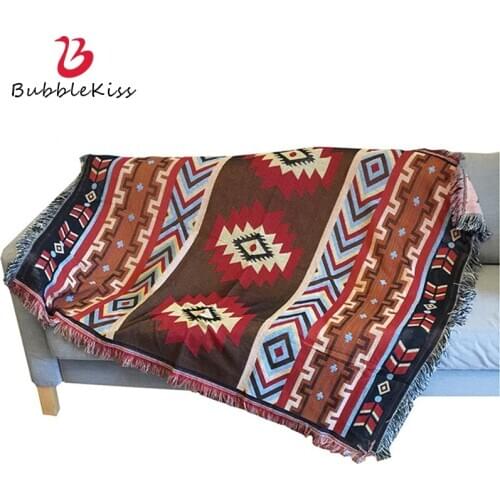Bubble Kiss Ethnic Style Throw Blanket Retro Abstract Geometric Blankets For Beds Embroidery Sofa Towel Tassel Bed Cover Blanket