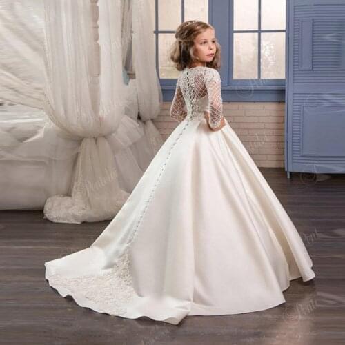 Flower Girl Dresses Lace Backless Tulle Girl Dresses For Wedding Vintage Little Girl Pageant Dresses Lace Princess Kids Gown