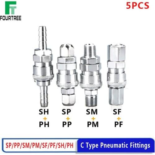 5Pcs Pneumatic Fitting C Type Quick Connector High Pressure Coupling SP SF SH SM PP PF PH PM 20 30 40 Inch Thread (PT) Air Hose
