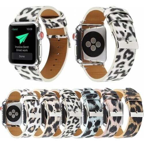 Leopard Printed Personality Strap for Apple Watch Band Series 6/SE/5/4/3/2 Leather Bracelet Belt for iWatch 38mm 42mm 40mm 44mm