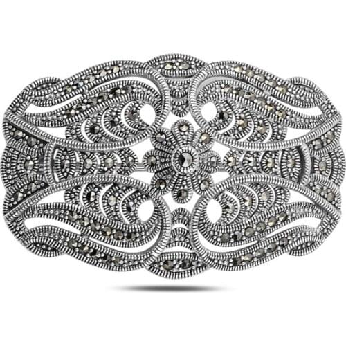 Silverlina Silver Marcasite Gemstone Brooch