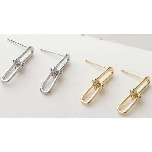 14K Gold Maintains Color European and American Chain Cool Chain Silver Needle Ear Stud Handmade Material Accessories