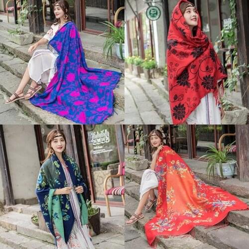 Scarf warm square scarf ethnic super long female travel autumn winter cloak tassel fashion printing cashmere-like shawl bufanda