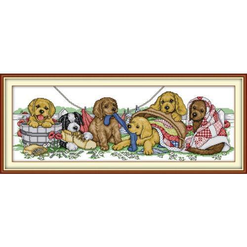 Six puppies cross stitch kit aida 14ct 11ct count print canvas cross stitches needlework embroidery DIY handmade
