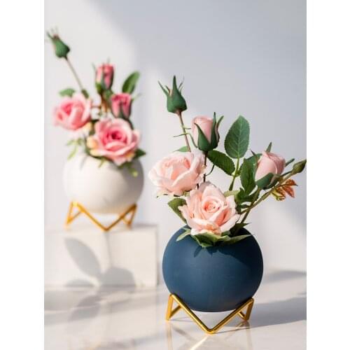 Nordic Ceramic Vase+Fake Flower Adornments Home Livingroom Desktop Accessories Crafts Cabinet Store Club Furnishings Decoration