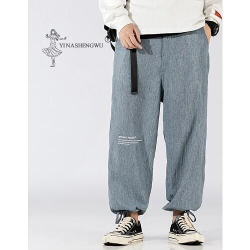 Japanese Kimono Men Print Pants Japan Crane T-shirt Suits Traditional Harem Clothing Harajuku Trouser Asian Yukata Style Costume