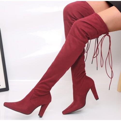 Womens boots autumn and winter high tube over the knee boots elastic stovepipe boots long boots pointed thick with high heels