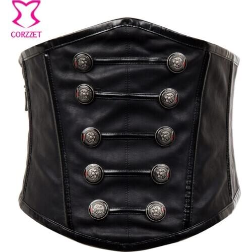 Retro Punk Black Faux Leather Corset Belt Gothic Military Wide Waist Belt Steampunk Corset Zipper Belts For Women cinturon mujer
