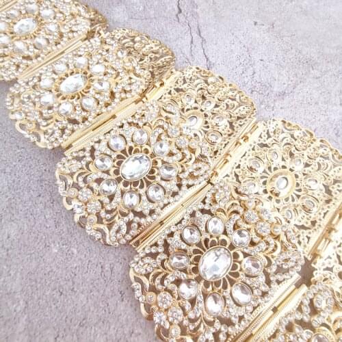 Arab fashion womens belt metal chic obi belt chain luxury bridal belt synthetic diamond length adjustable belt