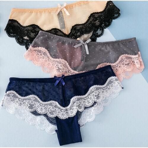 Women Lingerie Underwear Nylon Lace Low-rise Sexy Panties Clothes for Women Hollow Out Flower Underpants Bow Briefshorts Female