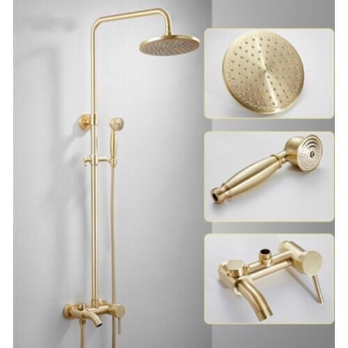 Onyzpily Brushed Gold Bathroom Shower Faucet Rain Shower Bathtub Mixer Tap With Hand Shower Bath Shower Water Mixer shower taps