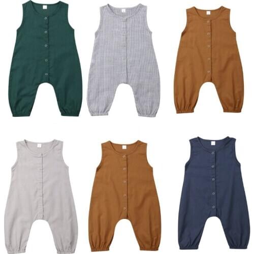 2019 Summer Toddler Newborn Clothing Baby Boy Girl Sleeveless Button Solid Romper Jumpsuit Infant Baby Clothes Unisex Casual