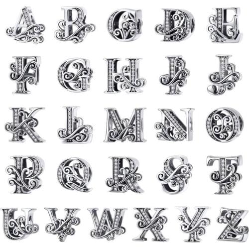 2021 new 925 Sterling Silver Letter 26 Alphabet Beads Charms Fit Original Pandora Bracelets & Bangles DIY Accessories Jewelry