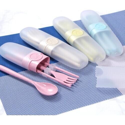 3PCS/Set Sale Cute Portable Travel Adult Cutlery Wheat Straw Fork Camping Picnic Set Gift Child Dinnerware Cutlery Set 10115B