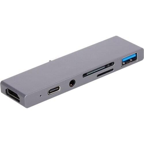 6 in1 USB-C HUB Type-C to USB 3.0 SD/Micro SD 3.5mm Jack Type-C HD Laptop PC Adapter Converter Suitable for iPad Pro2018/2020