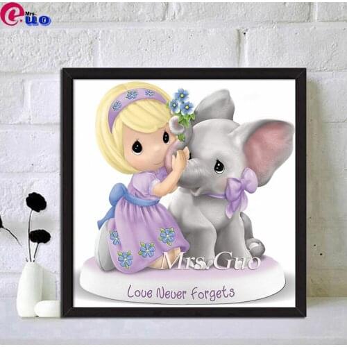 Diamond Painting Full Round Square Color Girl Elephant 5D Diamond Embroidery Sale cartoon Pictures Of Rhinestones Mosaic Crafts