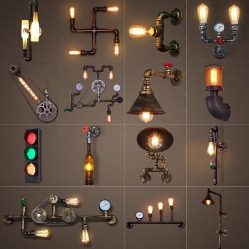 American loft nostalgic industrial wind wall lamp corridor balcony Bar Cafe antique iron water pipe lamp