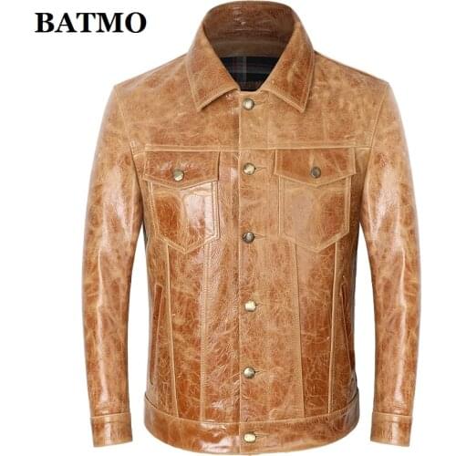 BATMO 2021 new arrival natural cow leather jackets men,Genuine leather coat,plus-size S-4XL 024