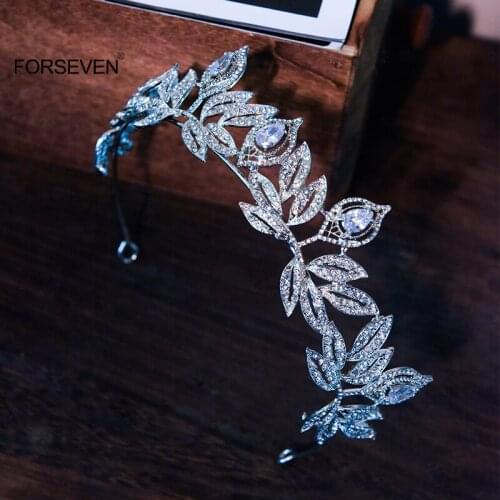 Glittery Leaves Headband Handmade Rhinestones Headdress Bridal Crown Hair Hoop Hair Accessories for Bride Women SL