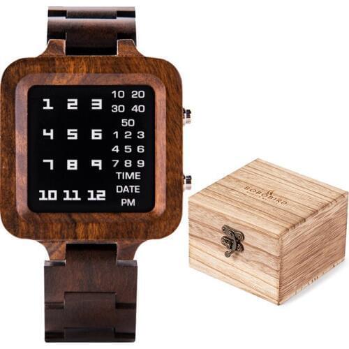 BOBO BIRD Men Wooden Watches LED Electronic Watches Luxury Brand Unique Digital Date Time display Special gift reloj hombre