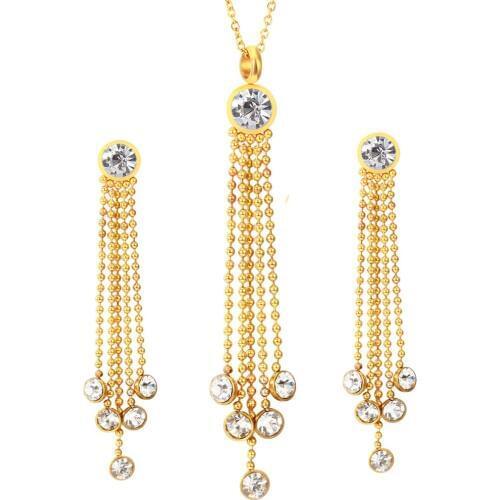 Cardy Koala Classic Color Tassel Crystal Bridal Jewelry Sets African Rhinestone Wedding Necklace Earrings Set