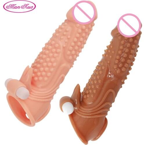 Man Nuo Reusable Penis Enlargement Sleeve Soft Cock Cover Condom for Men 18 Delayed Vibrator Dick Extender Sleeve Adult Sex Toys