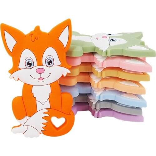 Chenkai 5PCS Fox Shape Baby Silicone Teether BPA Free Sensory Nursing Pacifier DIY Infant Necklace Pendant Teething Chewing Toy