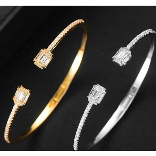 Elegant Luxury Stackable Bangle For Women Full Cubic Zircon Charm Shiny Open Bangle Bridal Wedding Dubai Bracelet Party Jewelry