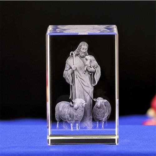 Christian Gifts 3D Crystal cube Laser Engraving Jesus Model Figurines Miniatures Quartz Glass Block Souvenirs