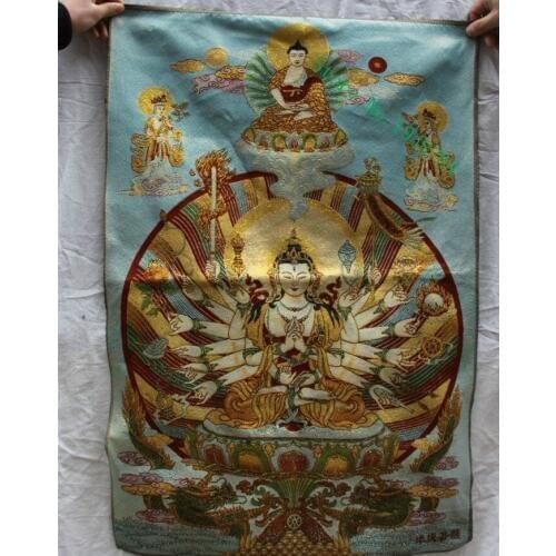 36 inch china Tibet embroidery Silk 18 Hands Maha Cundi Mother Tangka Thangka Paintings Mural