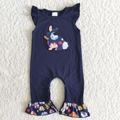 100% Cotton New Arrival Infants Short Sleeve Rompers Baby Girl Easter Day Jumpsuit Kids Clothes With Rabbit Pattern