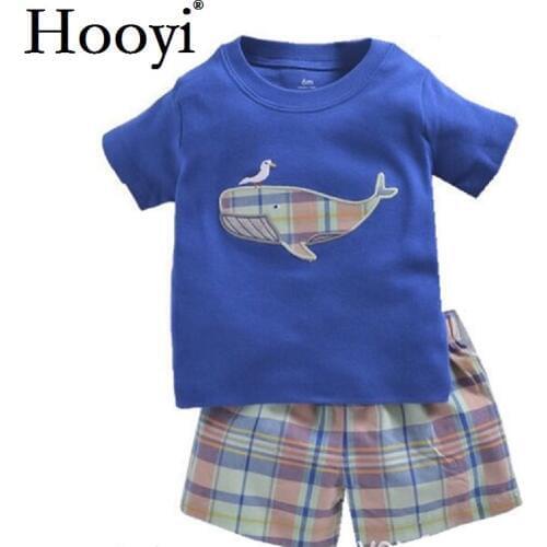 Blue Whale Baby Boy Clothes Suit Newborn Clothing Sets 6 9 12 18 24 Month T-Shirt Plaid Shorts Pant Outfits Summer Cotton Sets