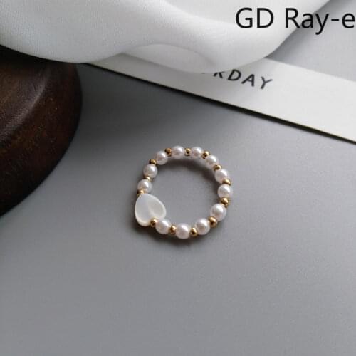 New Fashion Womens Love Heart Sweet Lovely Pearl Beads Stretched Ring Students Temperament Romantic Elastic Rings 1518
