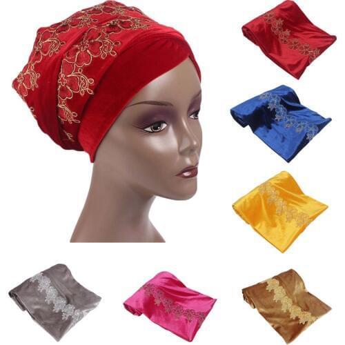 Muslim Women Flower Velvet Turban Mesh Hat Scarf Hijab Chemo Hair Loss Cap Head Wrap Long Headscarf Arab Islam Headwear Fashion