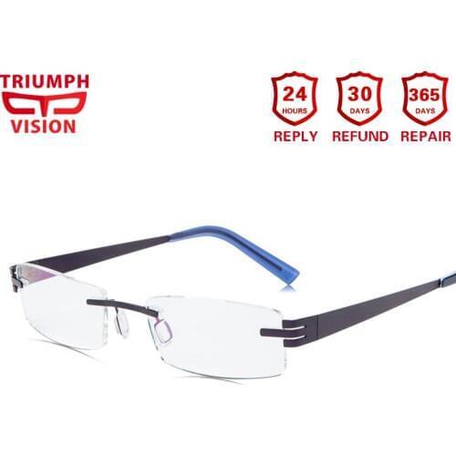 TRIUMPH VISION Rimless Titanium Frame Ultralight Myopia Eyeglasses Prescription Glasses Men Clear Reading Spectacles for Sight