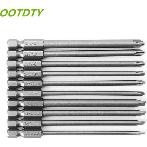 OOTDTY 10 Pcs Magnetic Slotted PH2 Screwdriver Bit S2 Steel 1/4 Hex Shank 100mm
