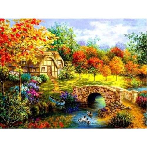 Landscape House DIY Cross Stitch Embroidery 11CT Kits Craft Needlework Set Cotton Thread Printed Canvas Home Dropshipping