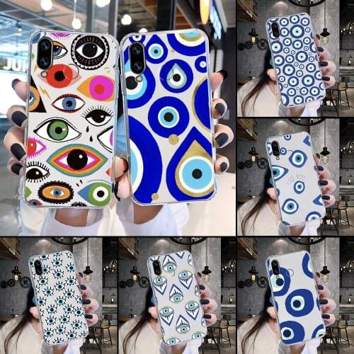 Turkish lucky Blue Evil Eye Abstract Phone Case Transparent For Huawei Honor 6 7 8 9 10 10i 20 A C X Lite Pro Play transparent