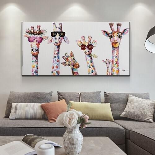 Child Poster Funny Animal Posters and Prints Giraffe Family Graffiti Art Canvas Painting Wall Art Picture for Kids Room Home