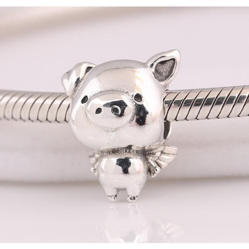 Authentic S925 DIY Jewelry Flying Pig Bead Charm fit Lady Bracelet Bangle