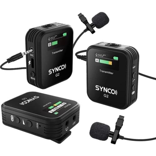 SYNCO G2 A1/A2 Condenser Microphone System Wireless Lavalier Mic for Smartphone DSLR Camera Realtime Monitoring 70M Transmission